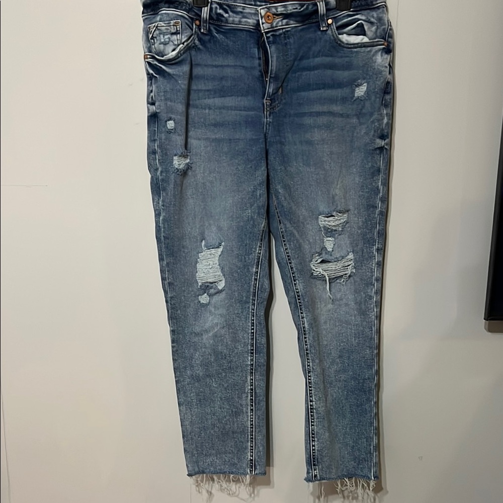 Blue Ankle Cropped Distressed Jeans